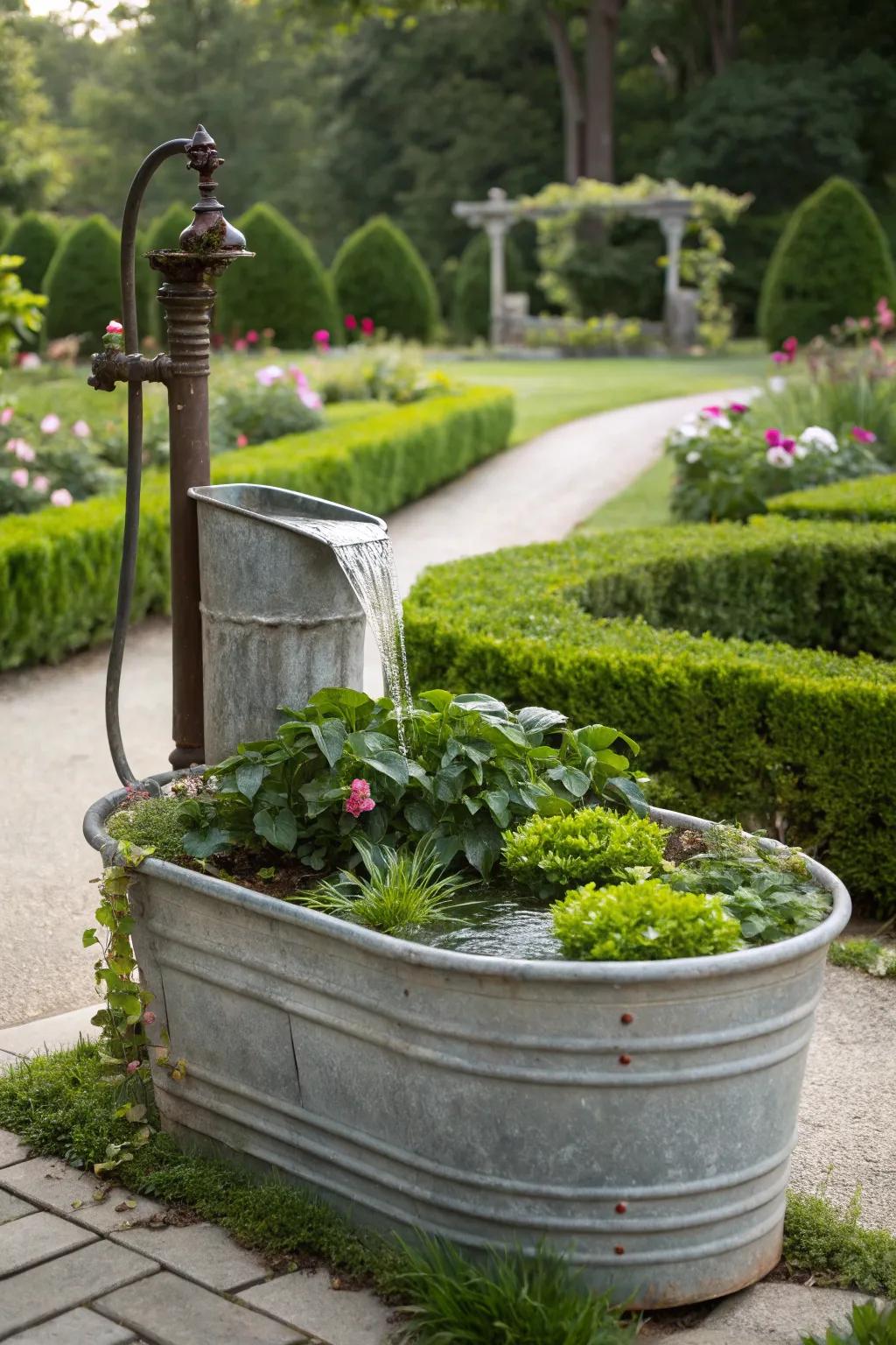 Electroplated tubs are versatile augmentations to any garden.