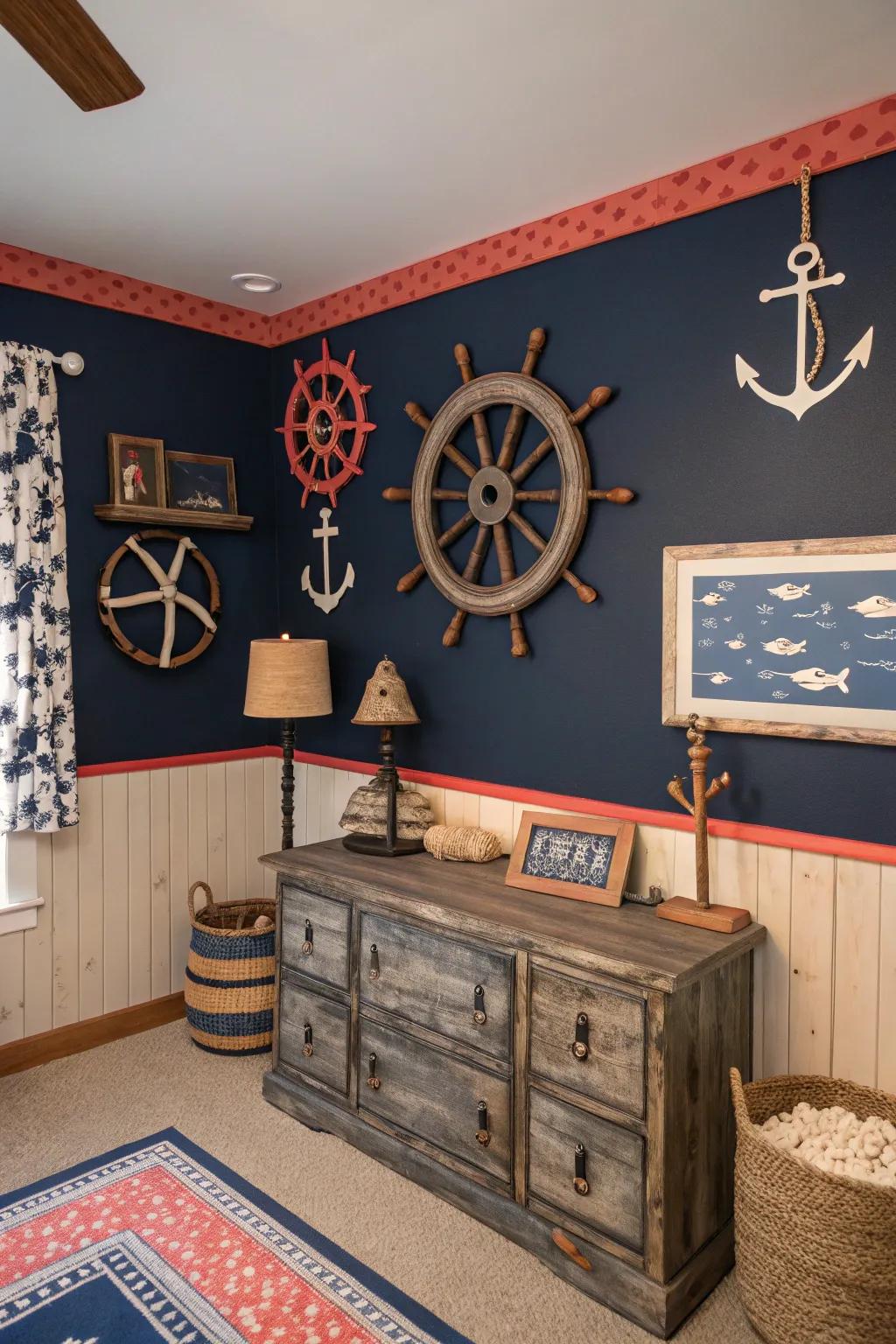 Adventure and charm featuring marine walls and coral trim.