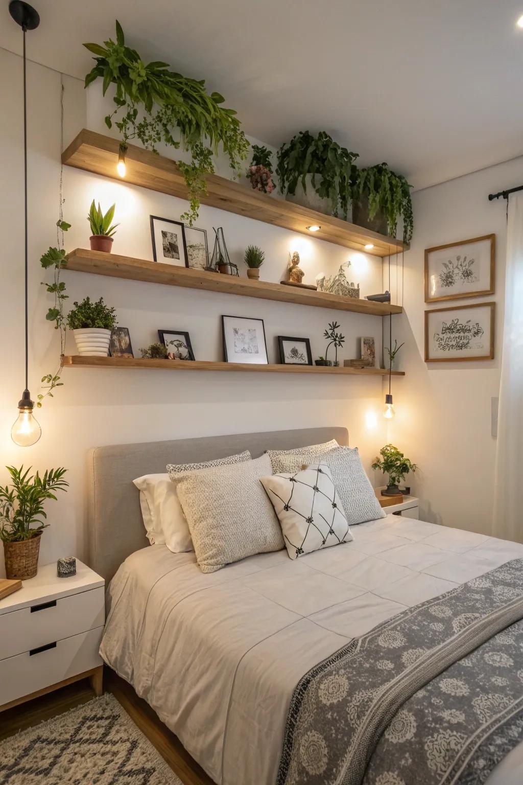 Open shelves allow for creative decoration displays.