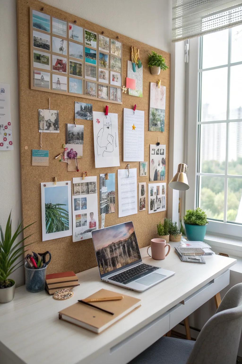 Corkboard walls offer usefulness and flair for any work space.