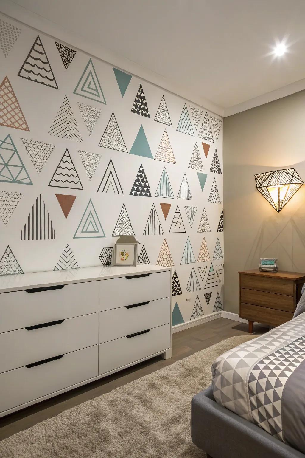 Symmetrical Composition appliqués add a modern and structured look to the bedroom.