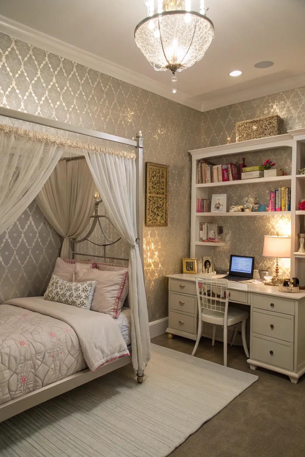 Metallic touches inject glamour and sophistication.