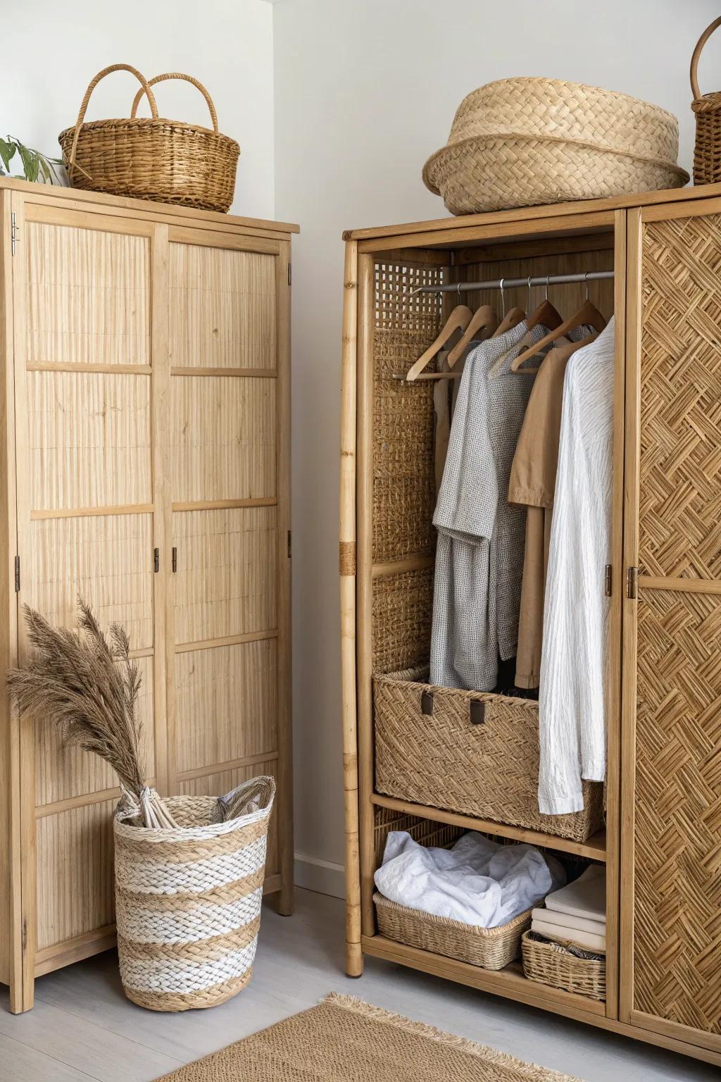 Natural compositions instilling warmth into the closet.