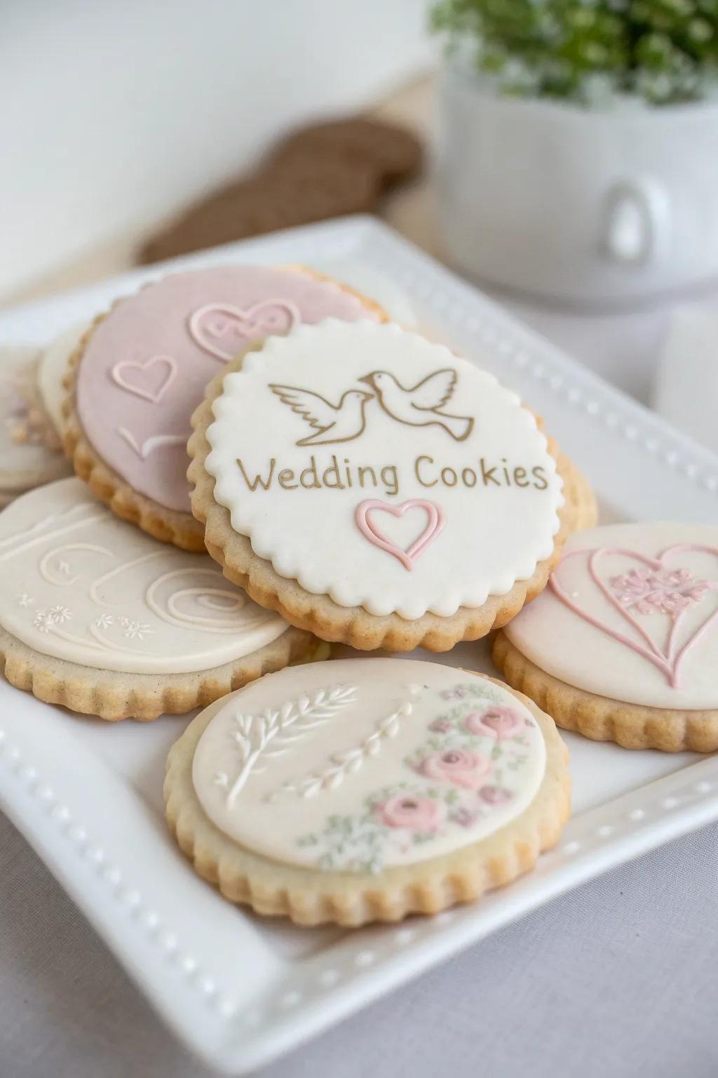 Bespoke stamped cookies make a unique statement at weddings.