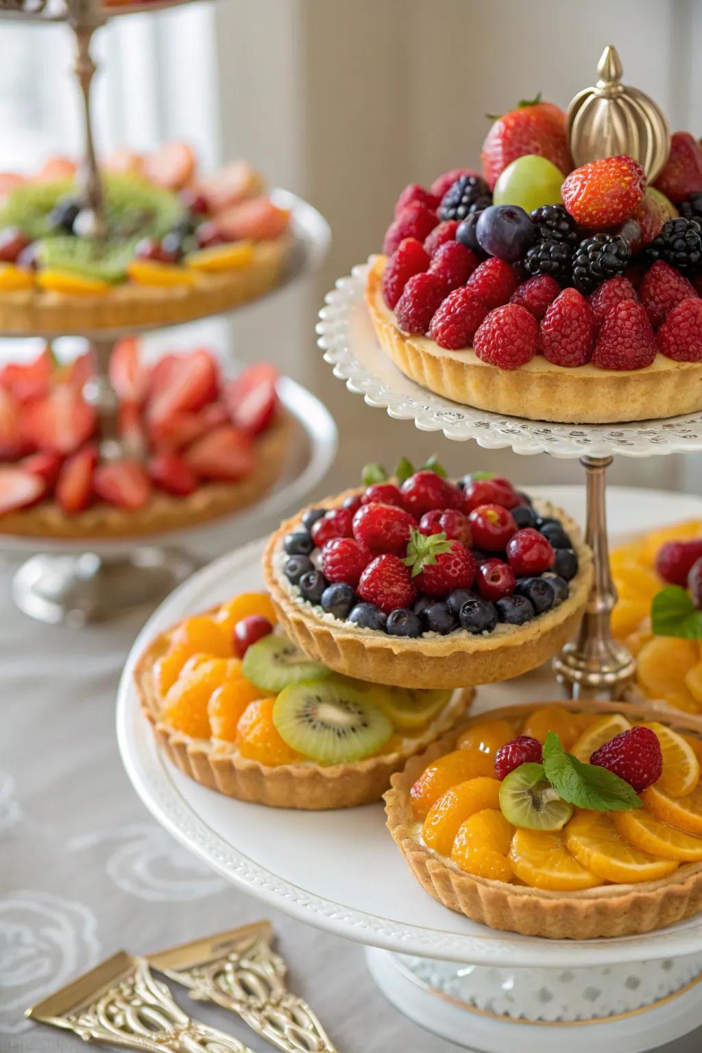 A refreshing selection of fruit tarts for a light dessert choice.