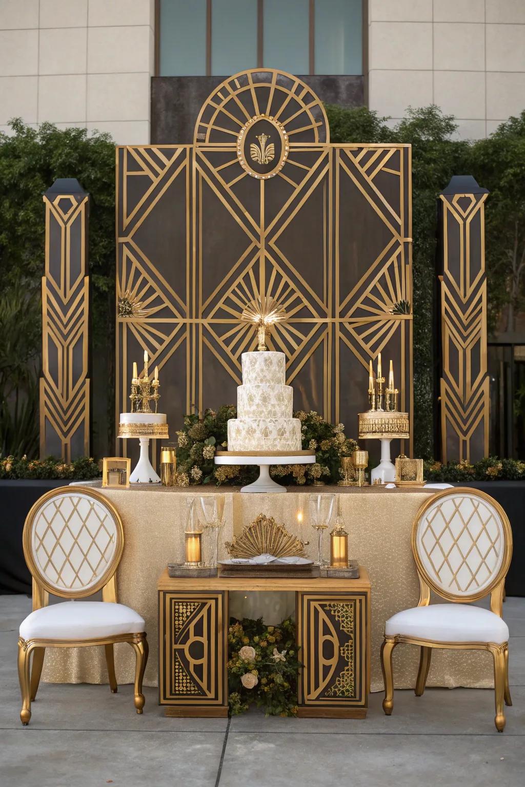 An art deco wedding concept with opulent details and bold shapes.