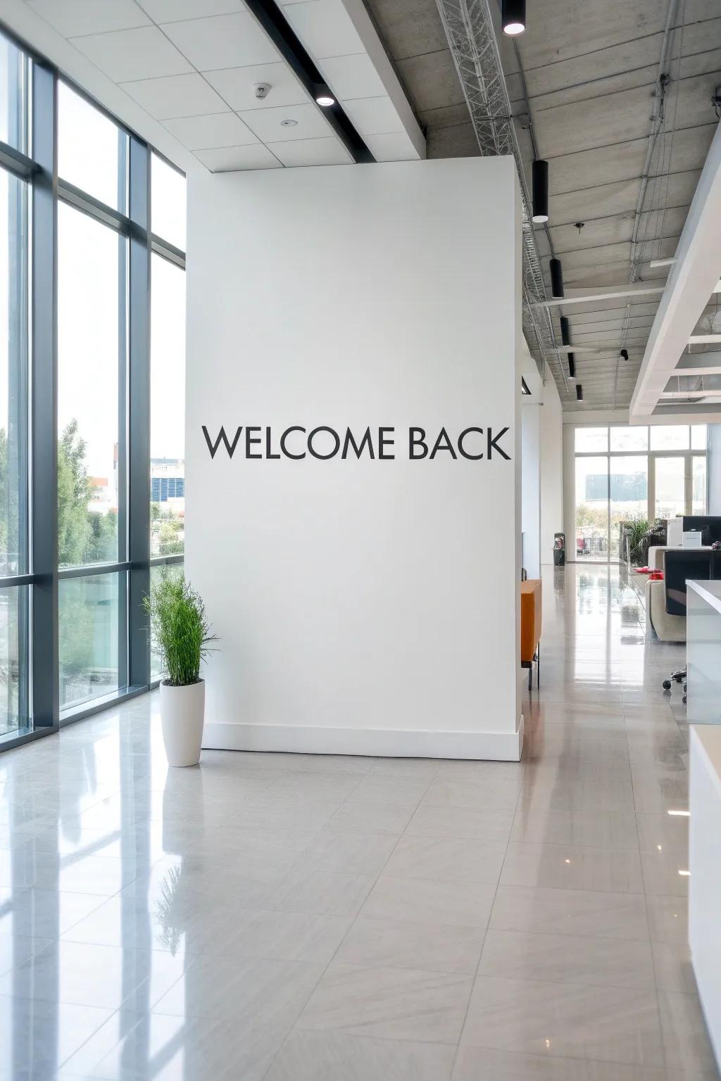 An understated poster contributes sophistication to a modern office.