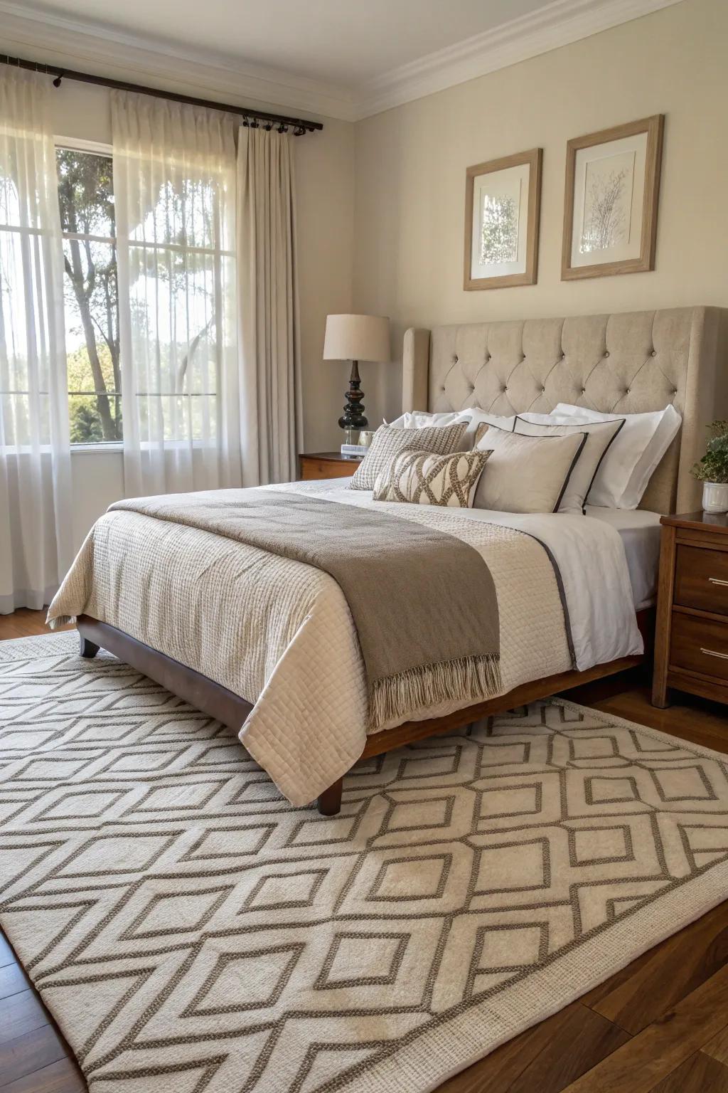 Diagonal rug placement adds show and redefines the room's visual energy.