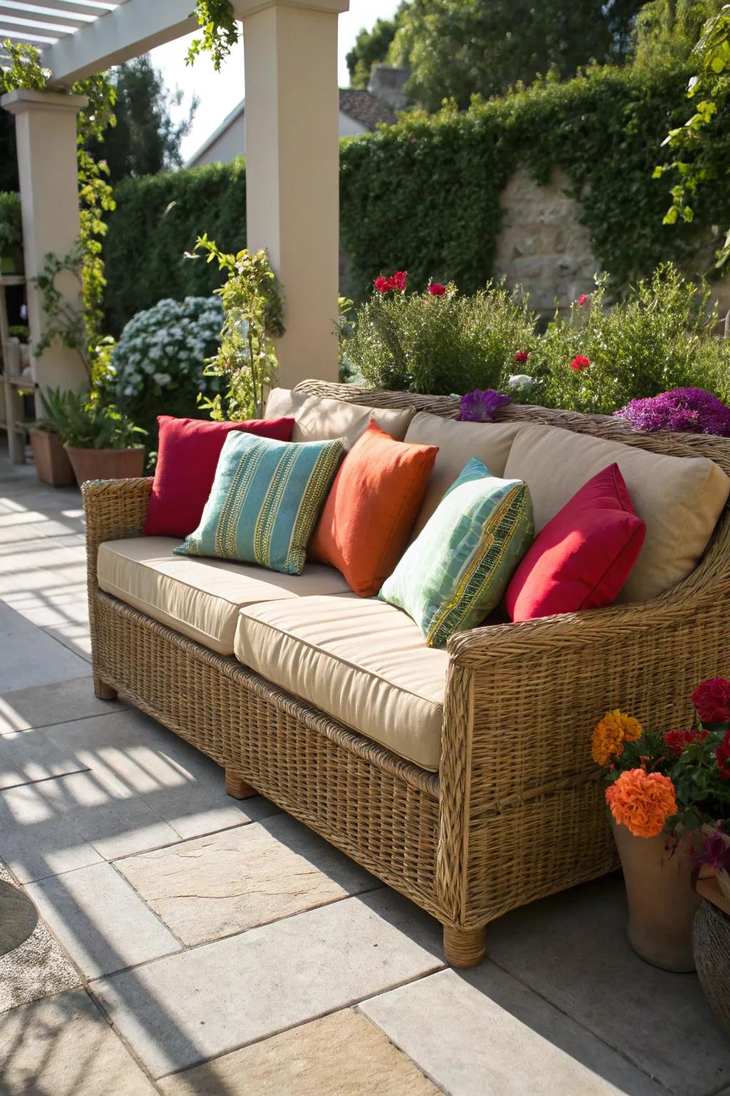 Breathing new life into wicker furnishings with fresh cushions.