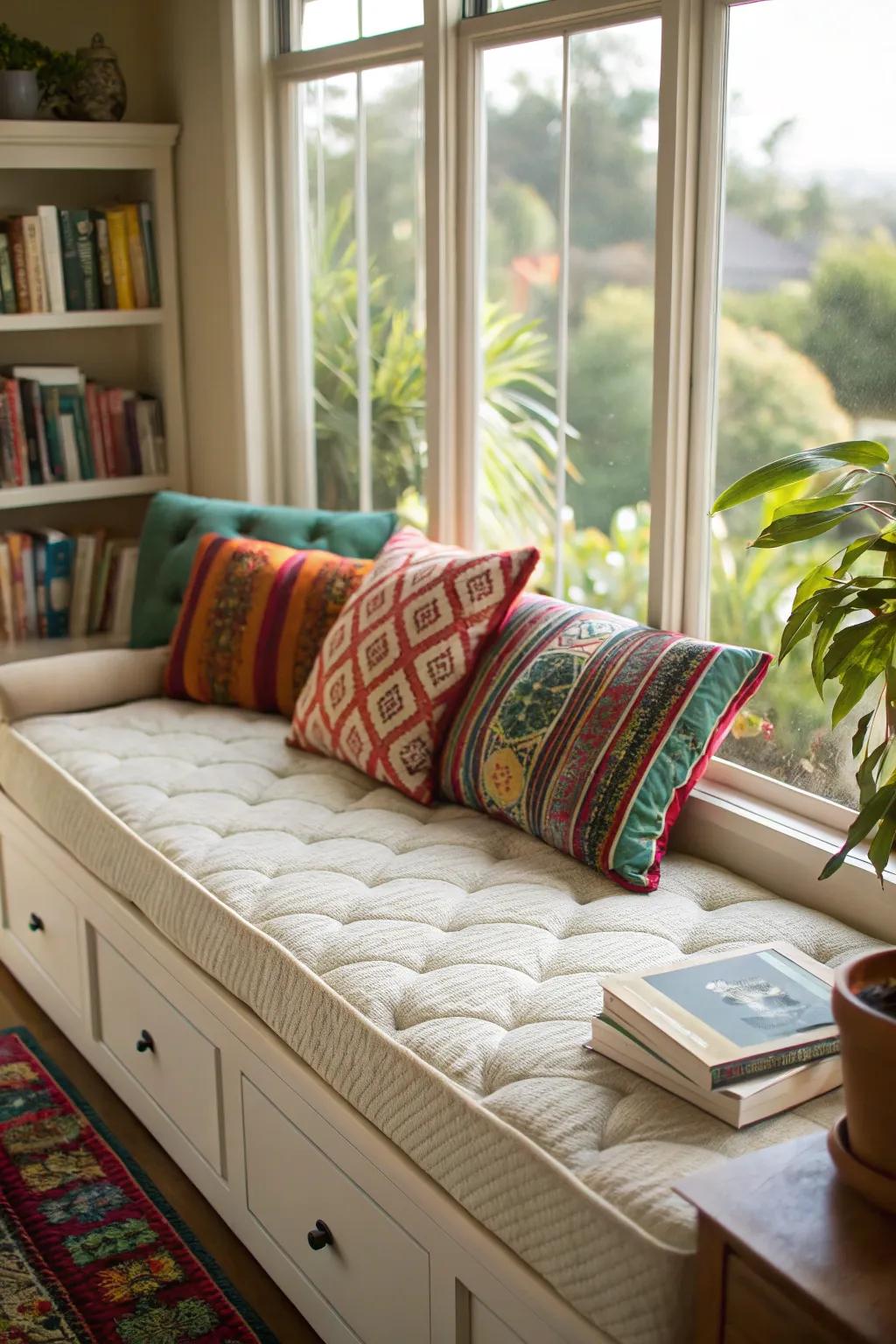 A daybed window seat is perfect for relaxing.