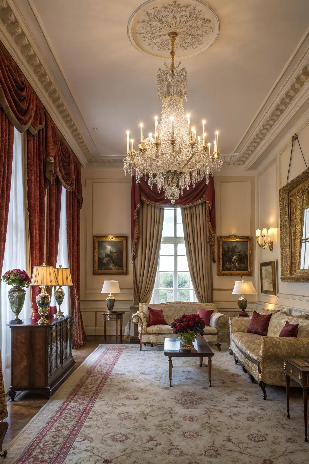 Indulge in ageless styling by using thick, luxurious drapes.