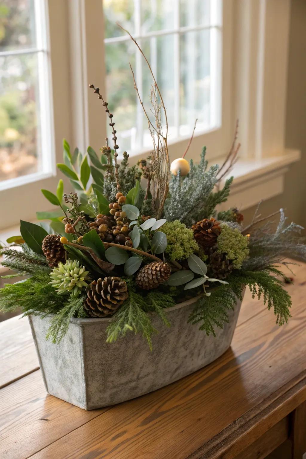Dried parts lend texture and a vintage sense to winter planters.