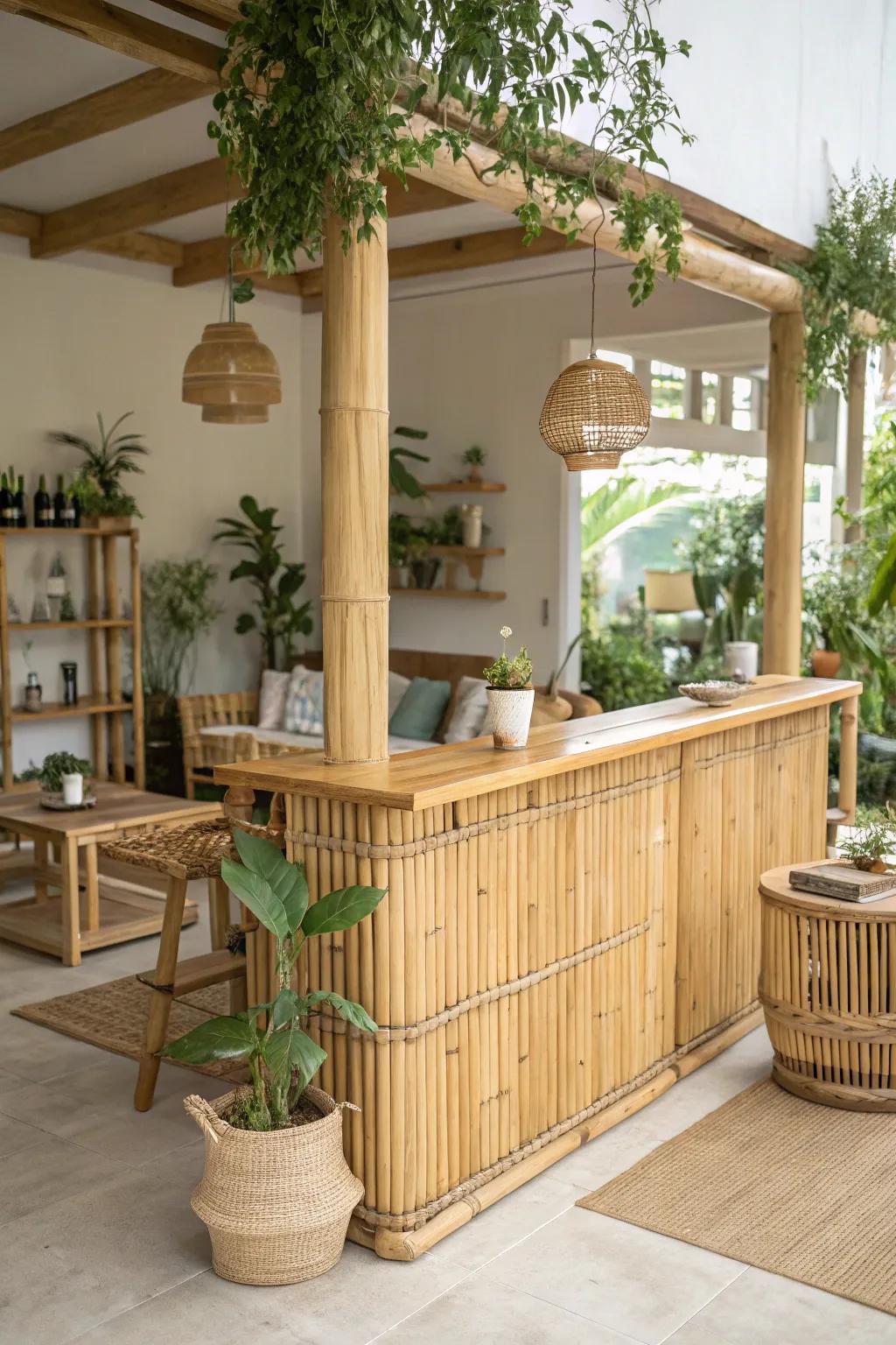 An eco-conscious bamboo bar contributing an organic touch.