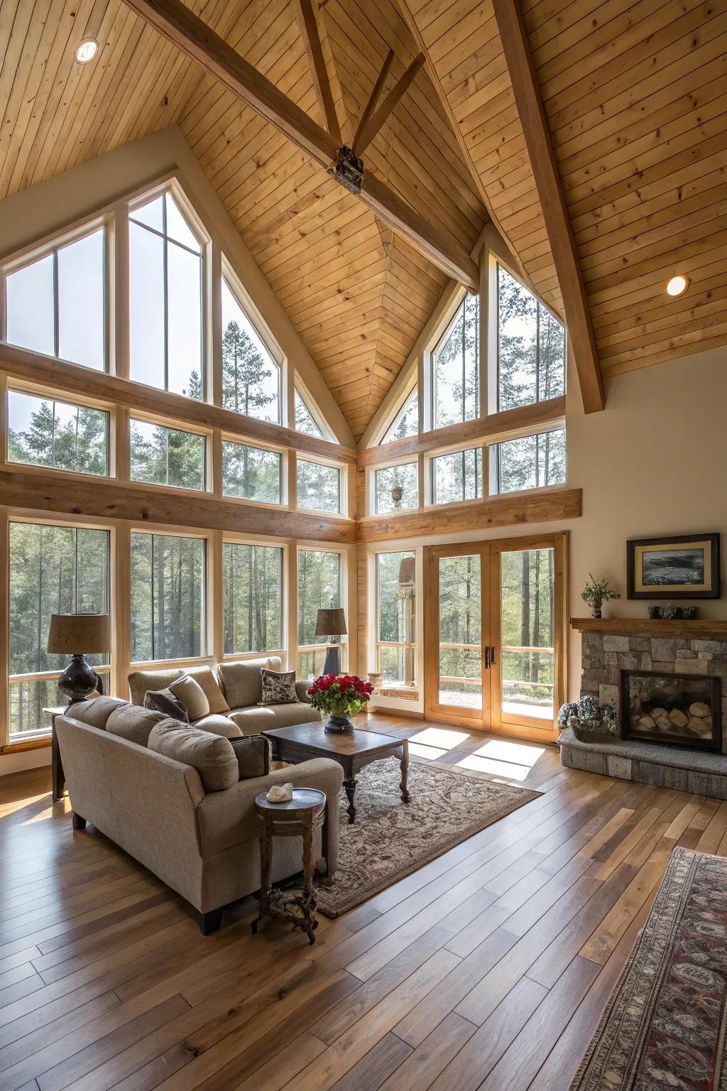 Arched wood ceilings incorporate grandeur and space.