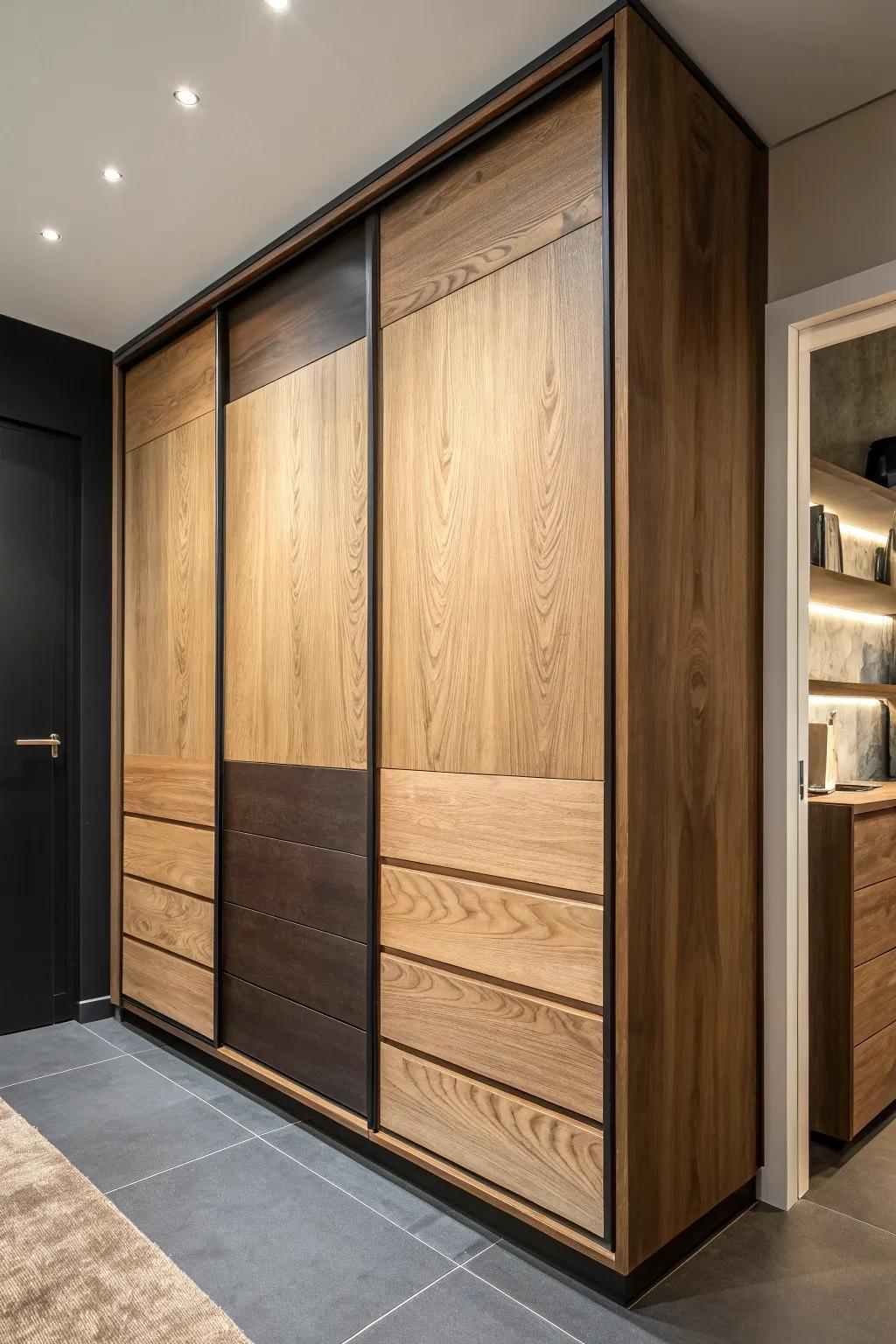 Distinct wood hues contribute dimension and uniqueness.