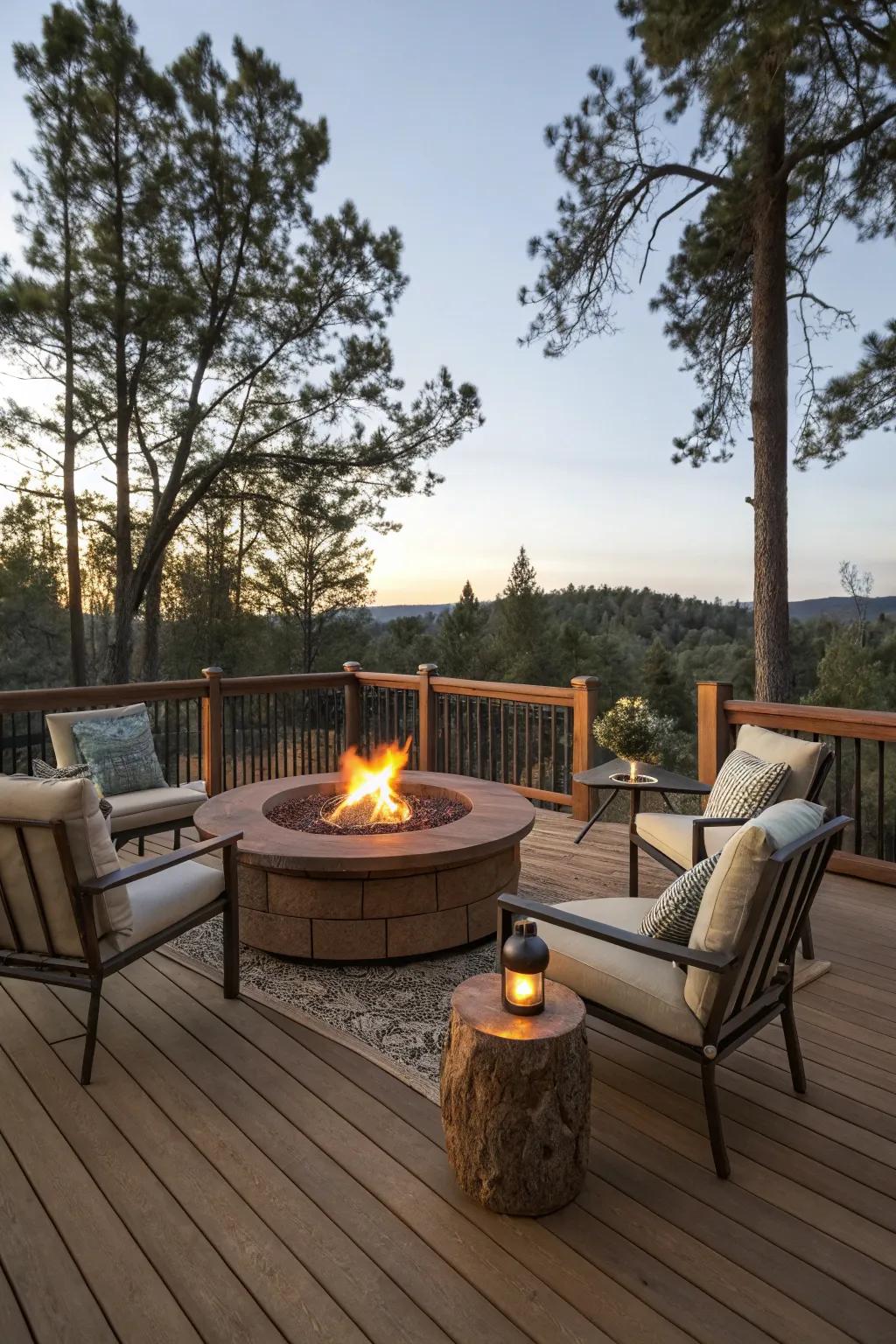 A fire pit transforms your deck into a cozy and inviting gathering spot.