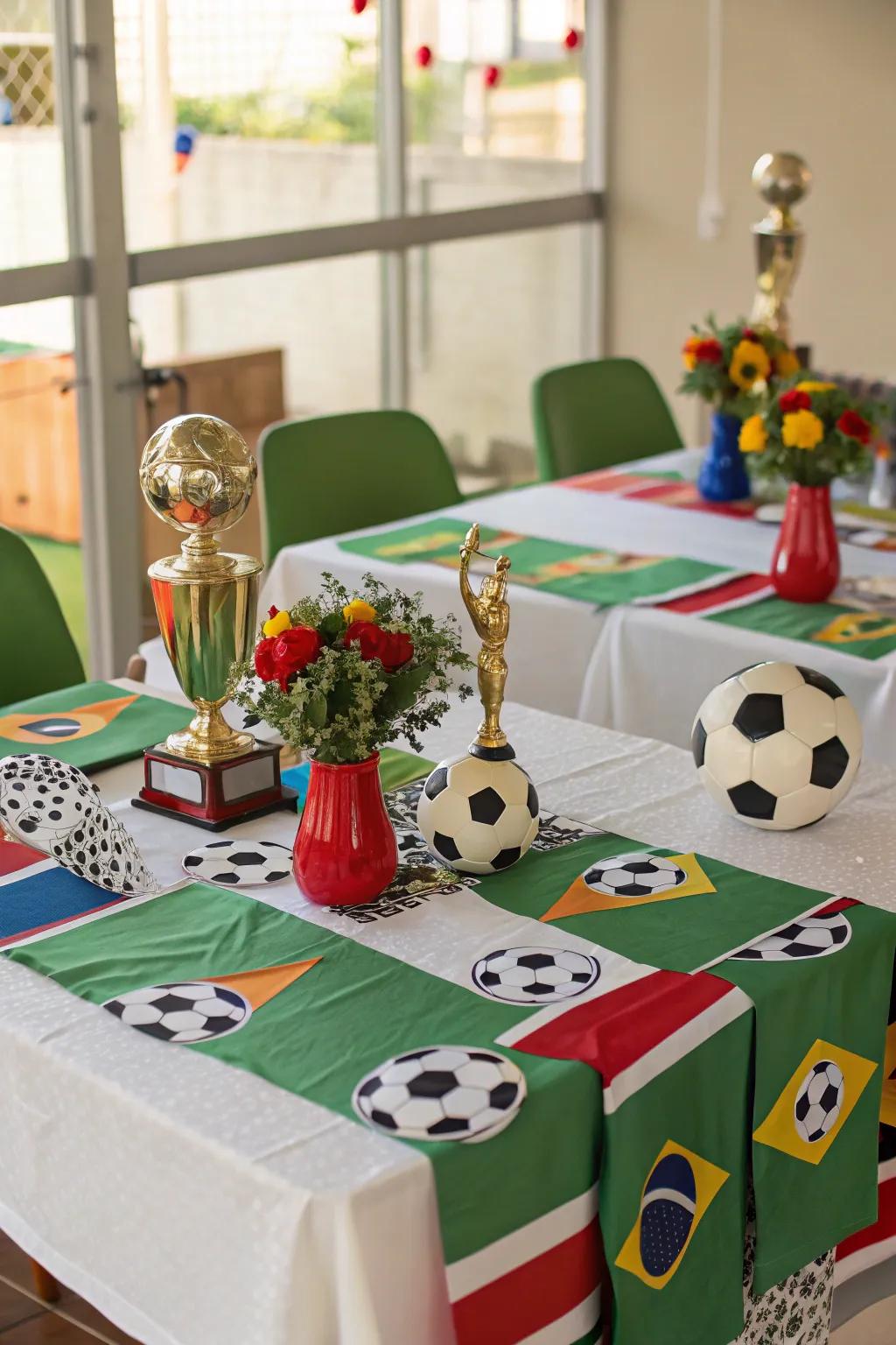A table arrangement expressing the championship spirit.
