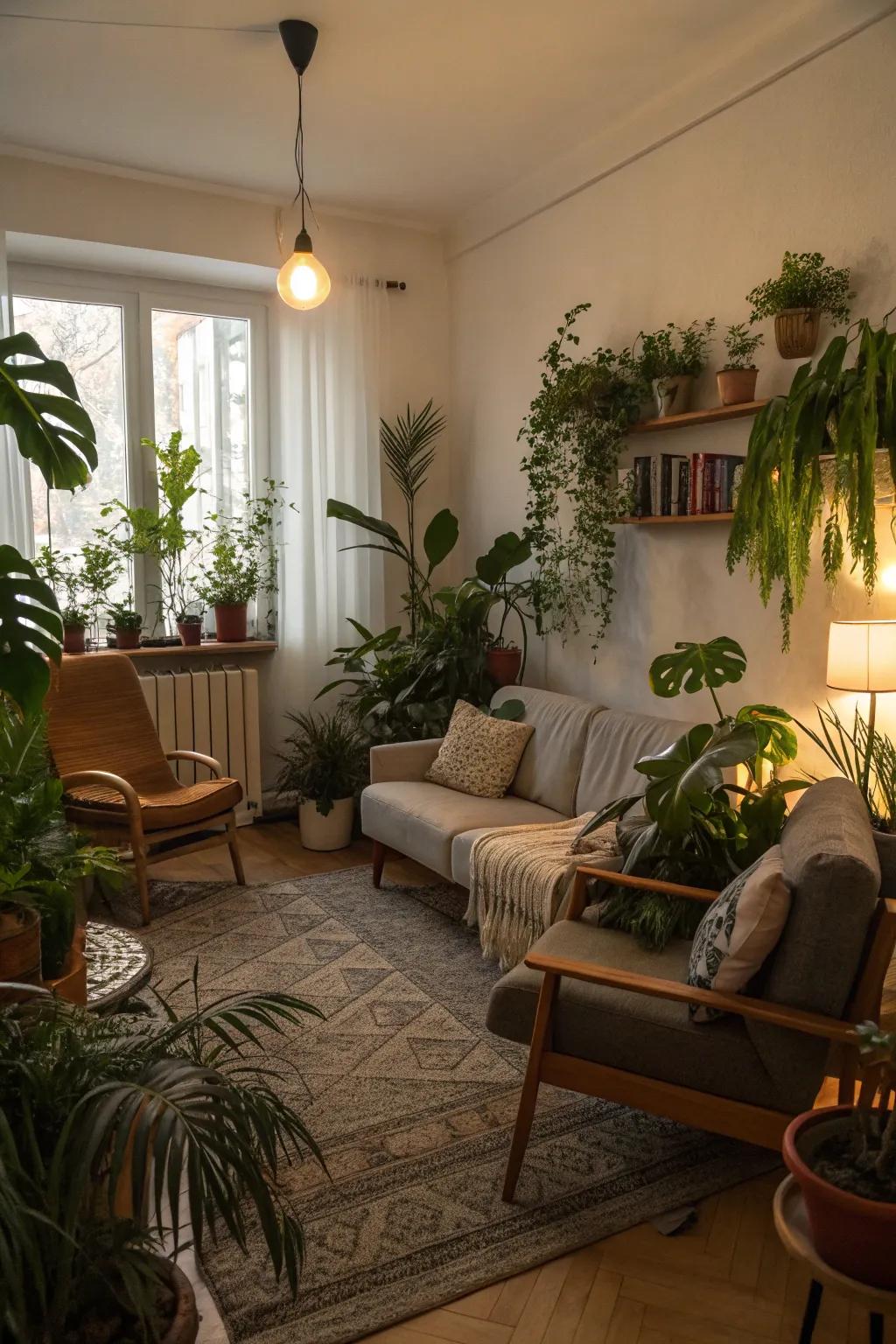 Adding plants helps liven up small spaces.
