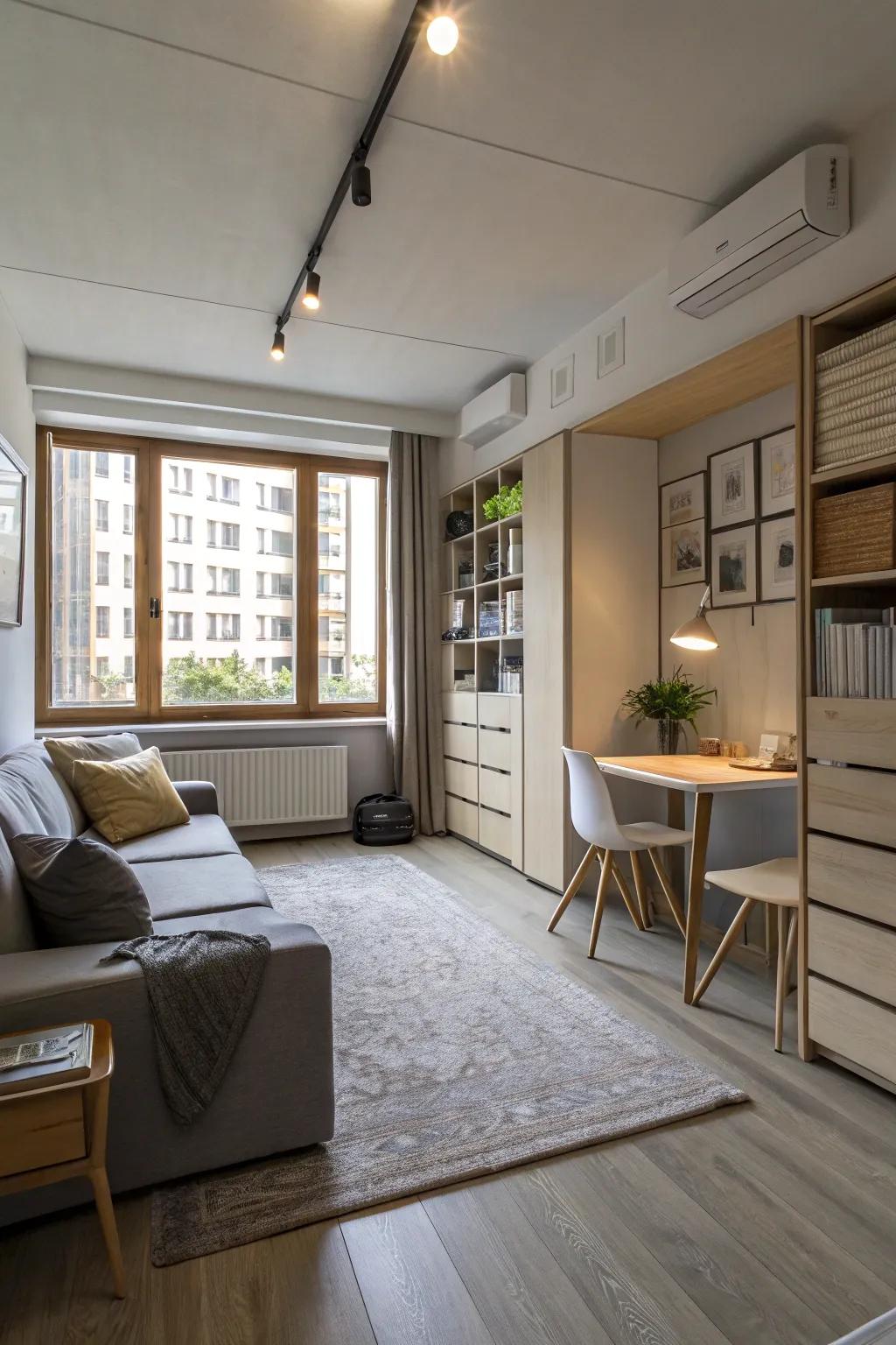 Sectional furnishings provide flexible solutions for dynamic studio lounge.