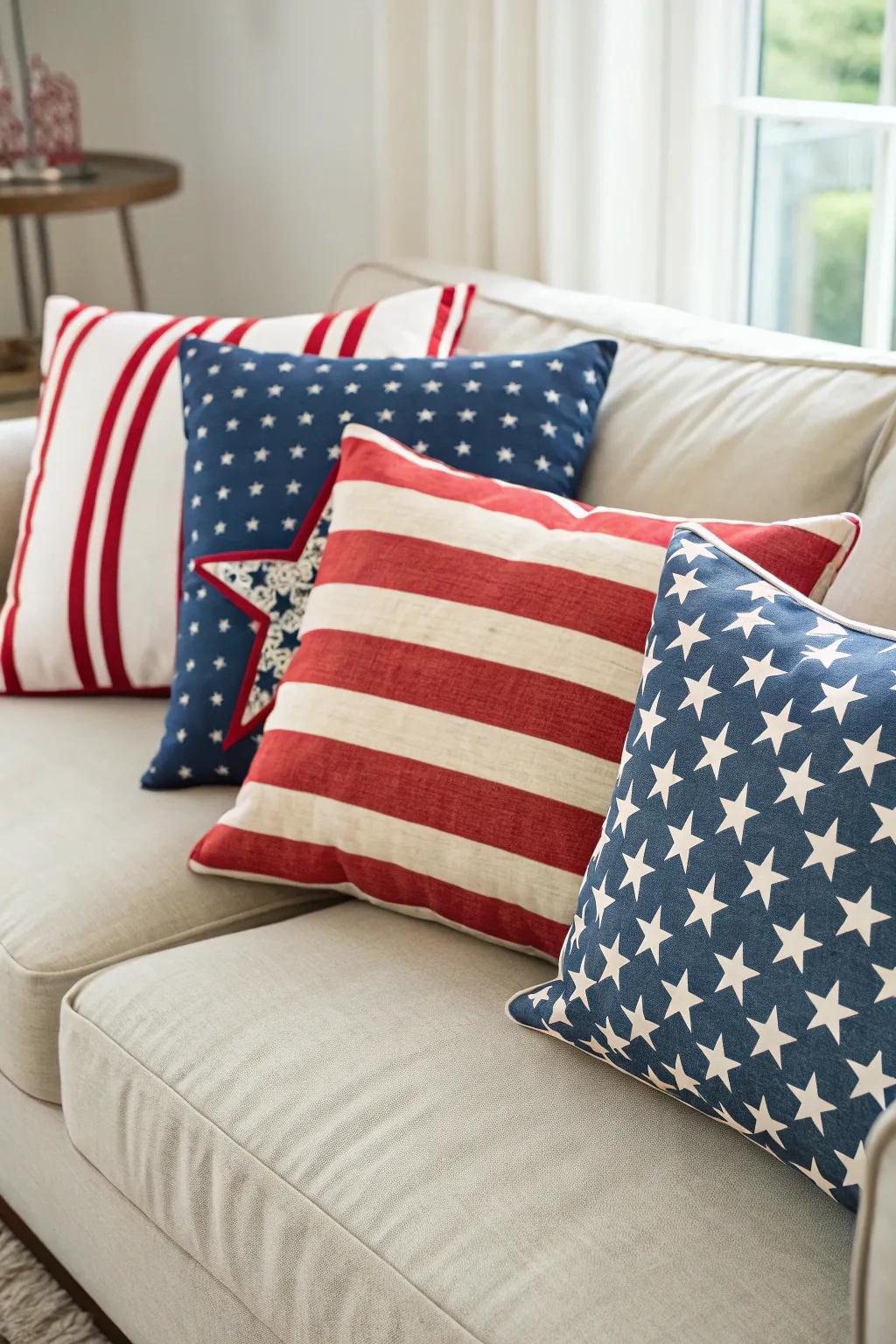 Patriotic throw covers effortlessly update your decor.
