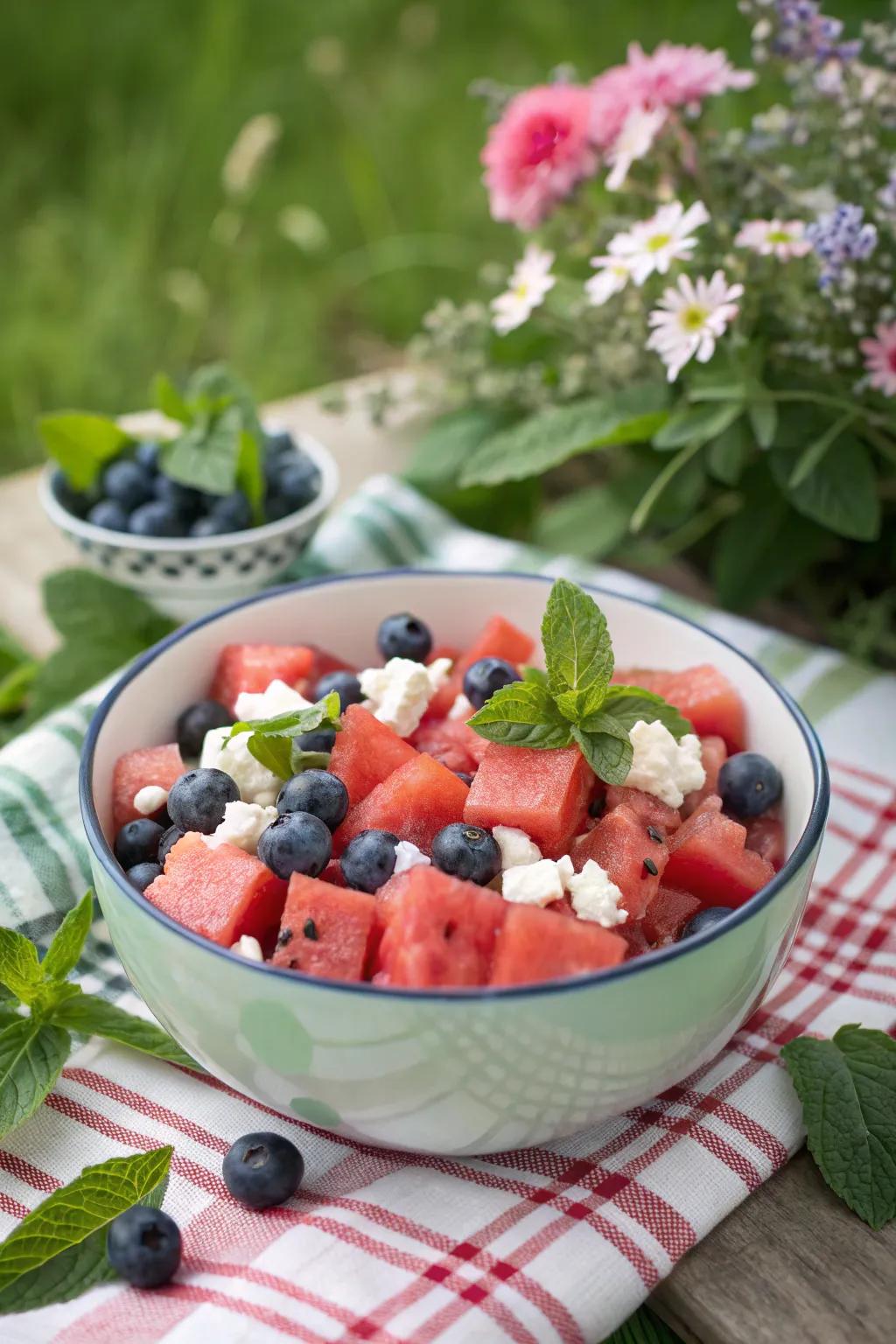 A red, white, and blue salad adds a refreshing touch to your 4th of July picnic.