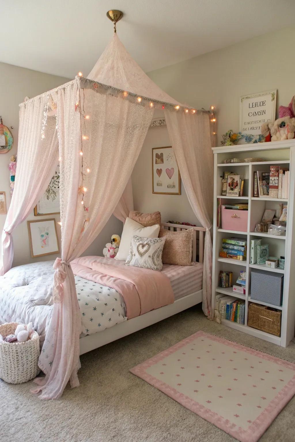 An ethereal enclosed bed space establishing a secluded sanctuary.