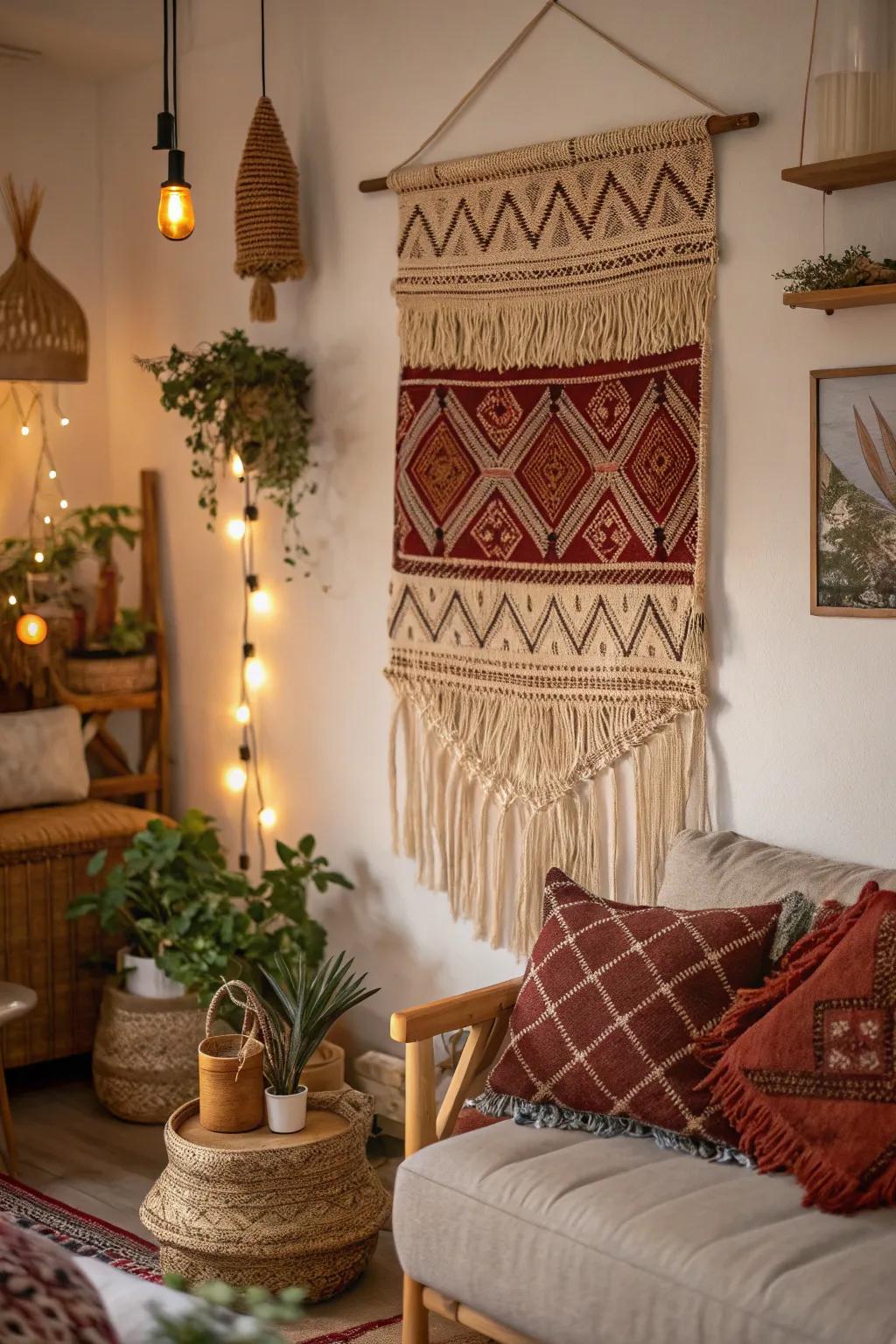 Textured tapestries add depth and dimension.