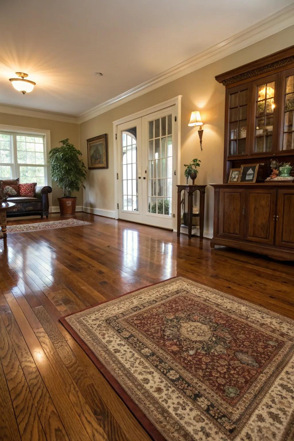 Wood floors enhance the colonial aesthetic of a room.