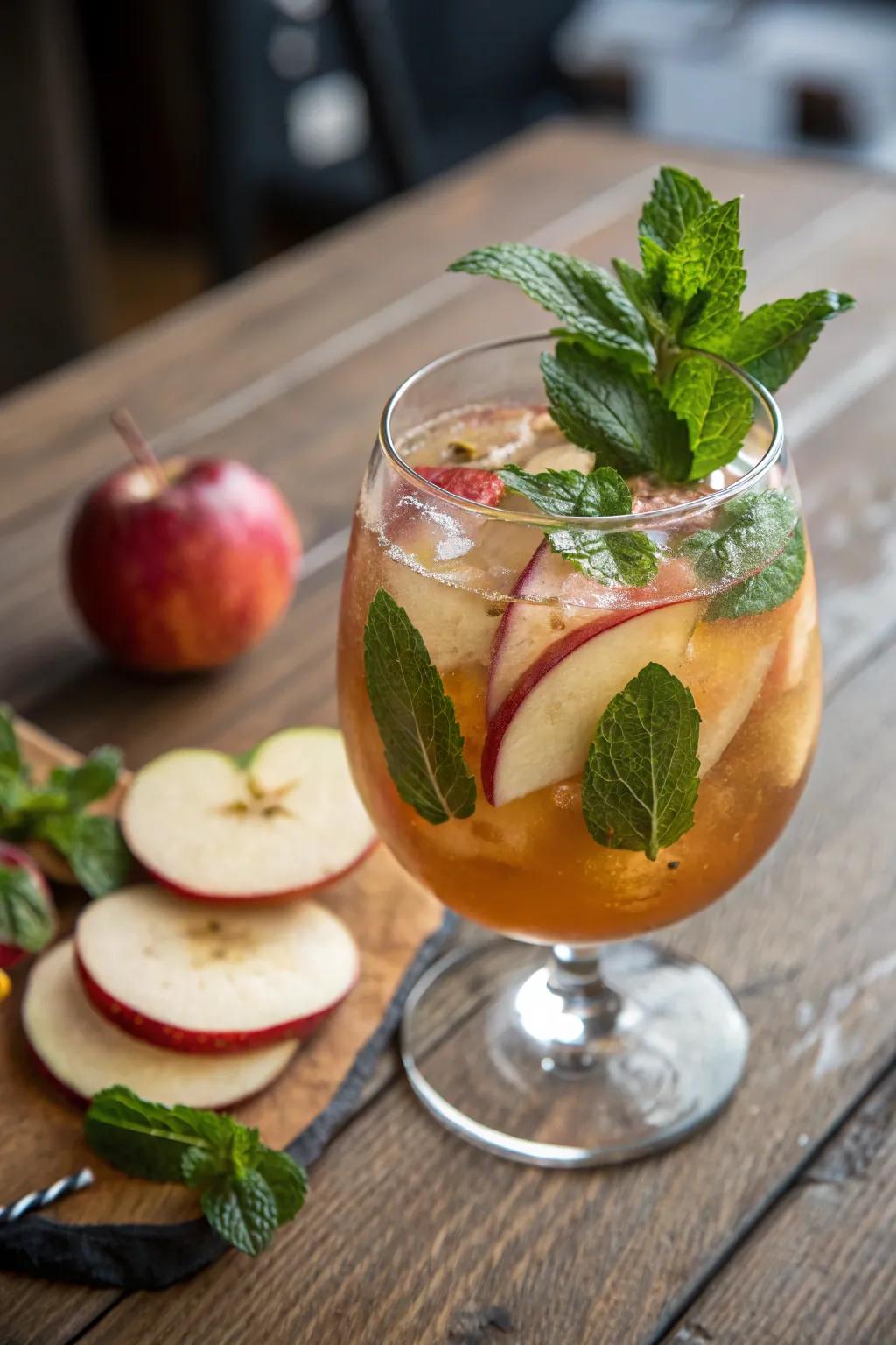 Minty leaves inject an invigorating touch to apple cider blend.