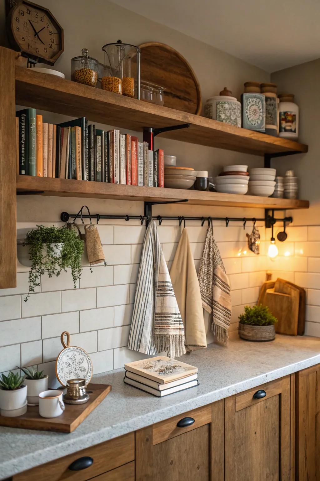 Suspended ledges merge practicality with elegance for apron presentations.