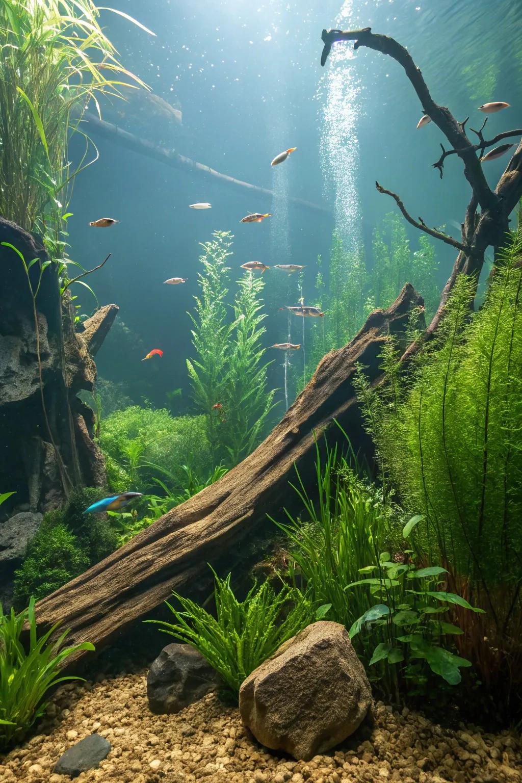 An exotic jungle-themed aquarium bestows both adventure and security upon its scaled inhabitants.