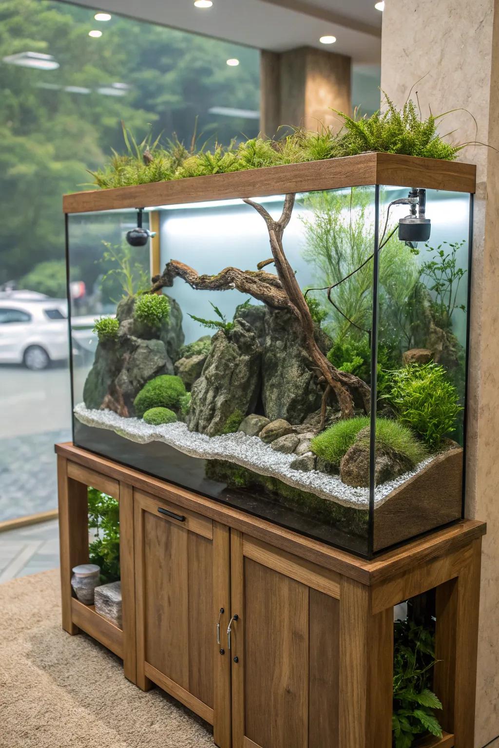 An organic-themed platform creates a vibrant oasis.