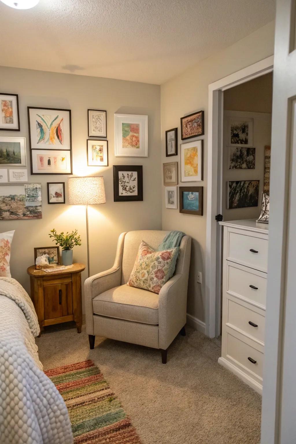 An art nook provides a personal space for reflection.
