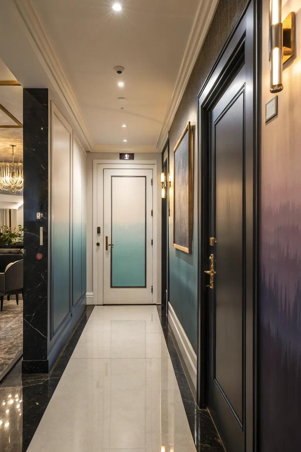 An ombre-painted door that creates a mesmerizing visual gradient.