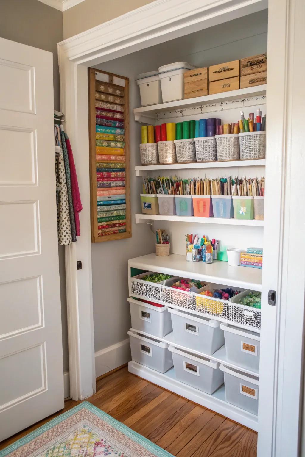 A dedicated art item closet keeps everything in one place.