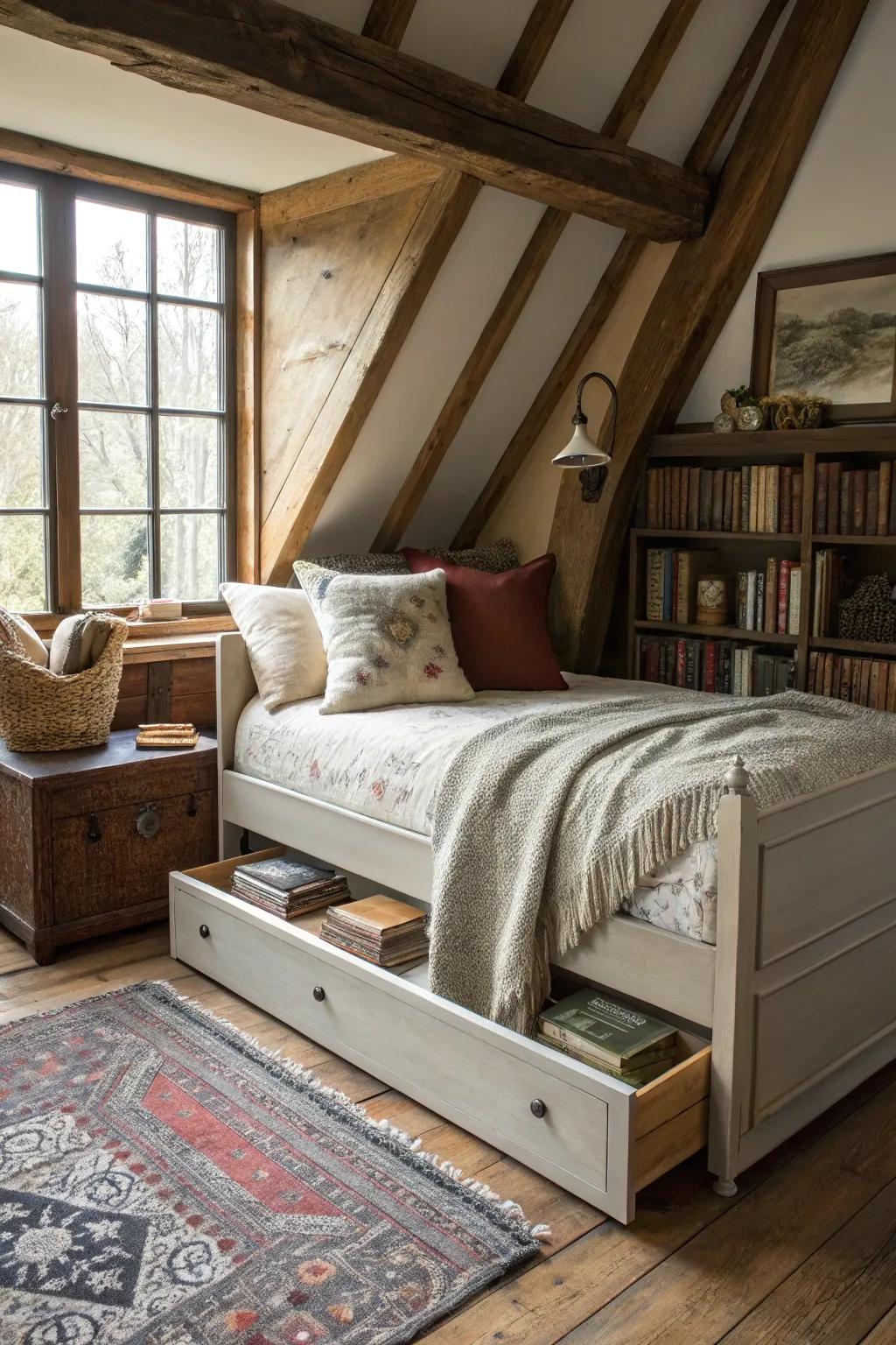 Multi-functional furnishings extend both comfort and storage capabilities.