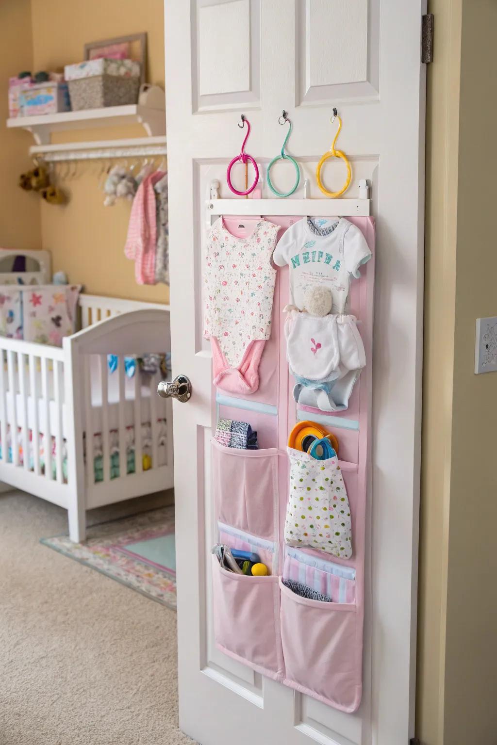 Over-the-door organizers are a great solution for storing extra baby accessories.