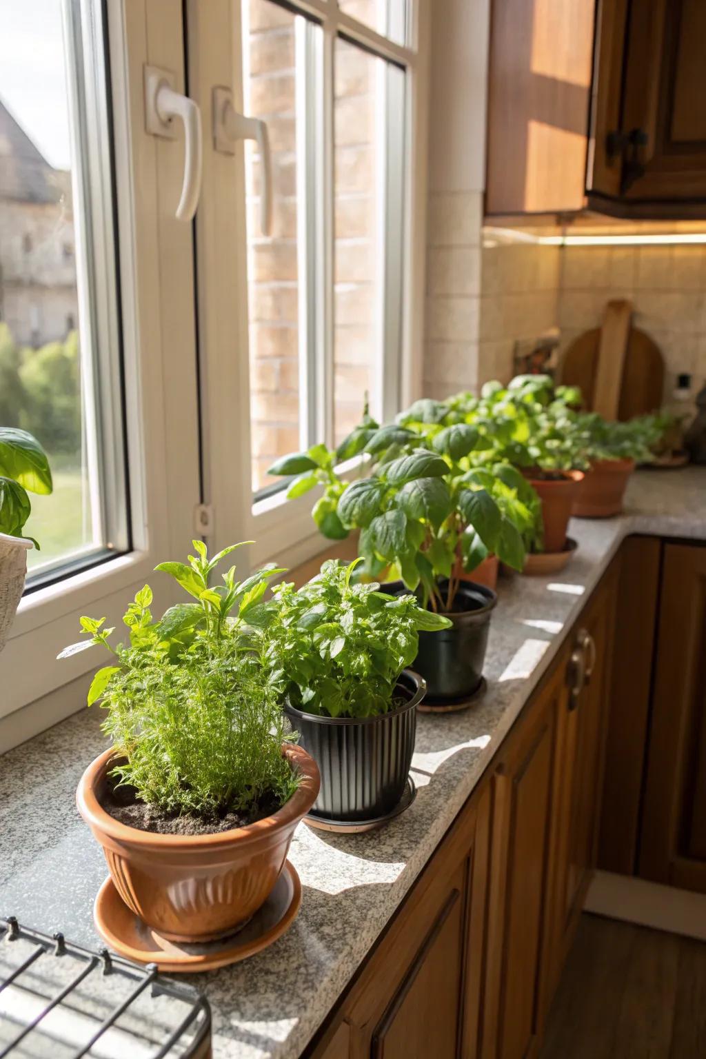 Mini planted herbs contribute fresh savors to any repast.
