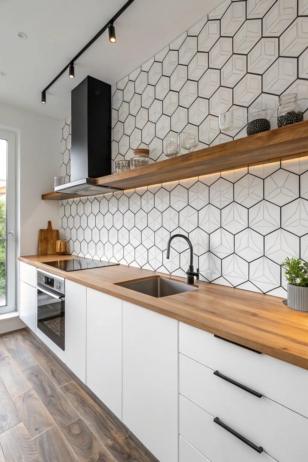 With hexagon tile charm, modernize your kitchen.