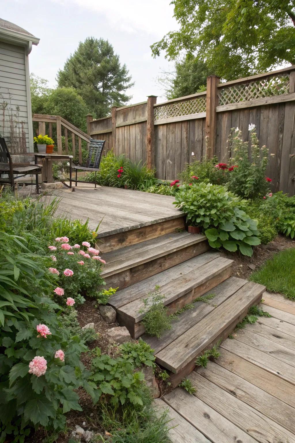 Reclaimed materials add unique charm.