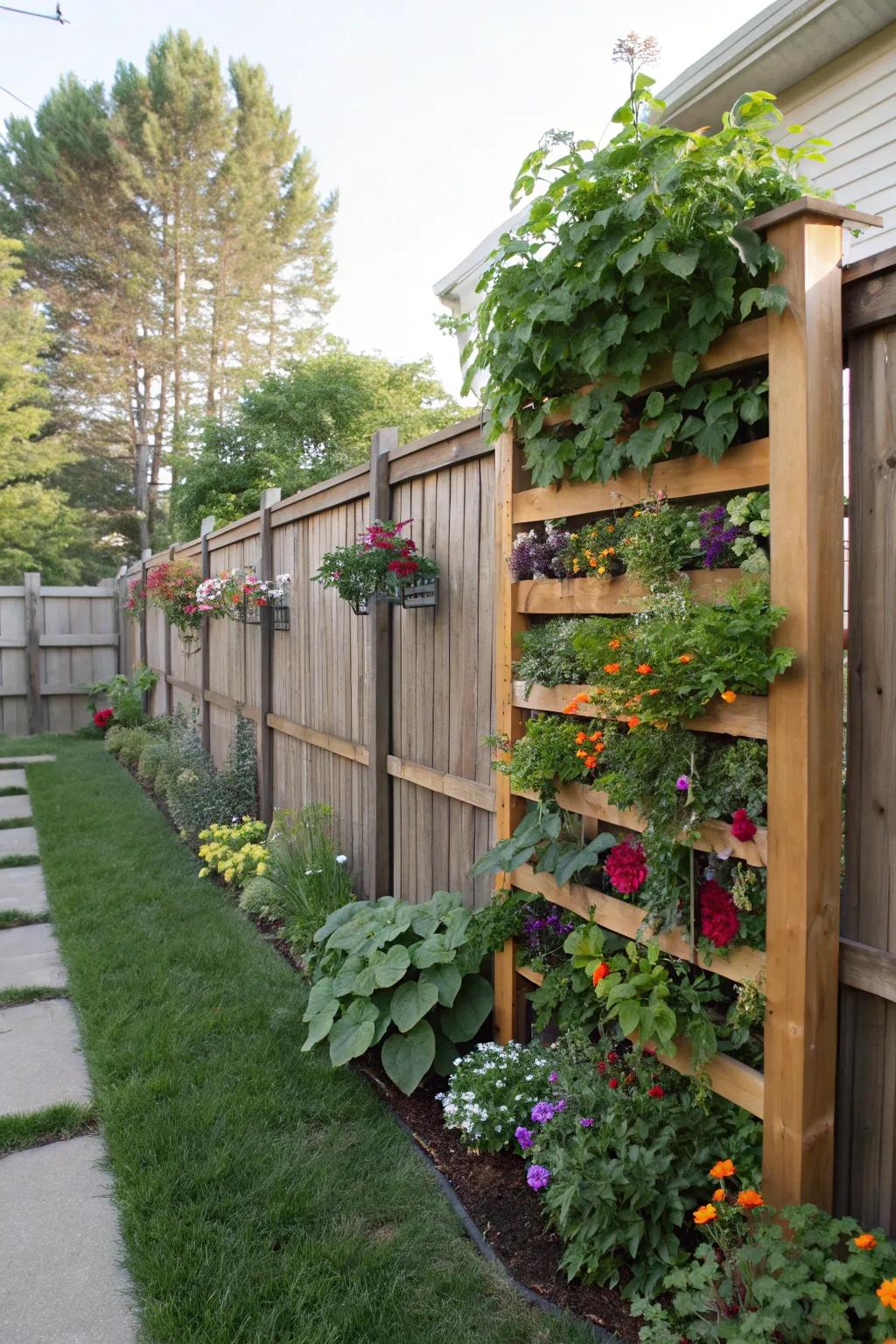 A vertical garden perimeter enhances greenery and maximizes space.