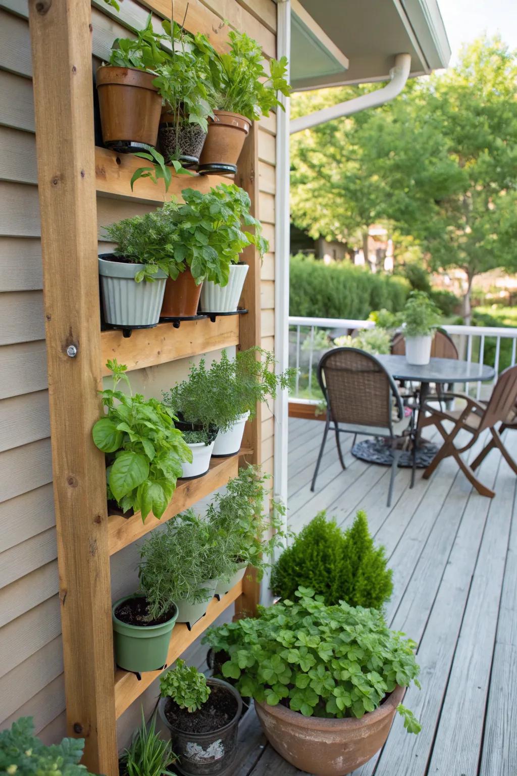 An upright herb garden lends utility and charm to your patio.