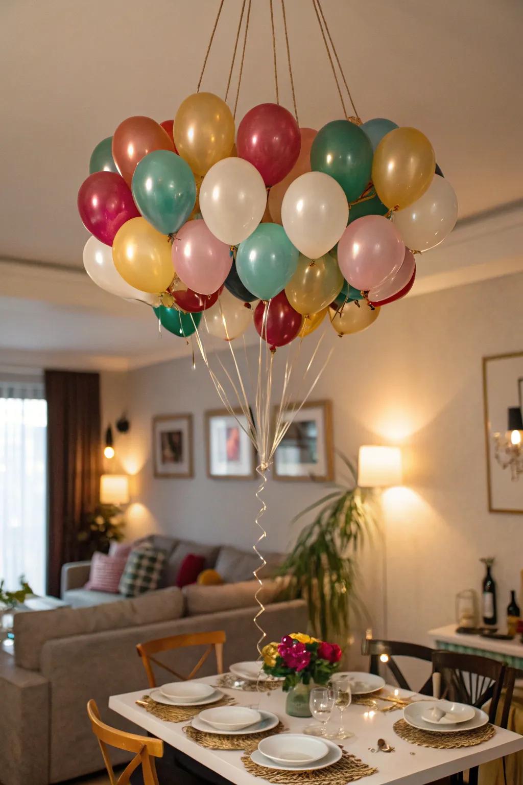 Balloon chandeliers add playfulness overhead.