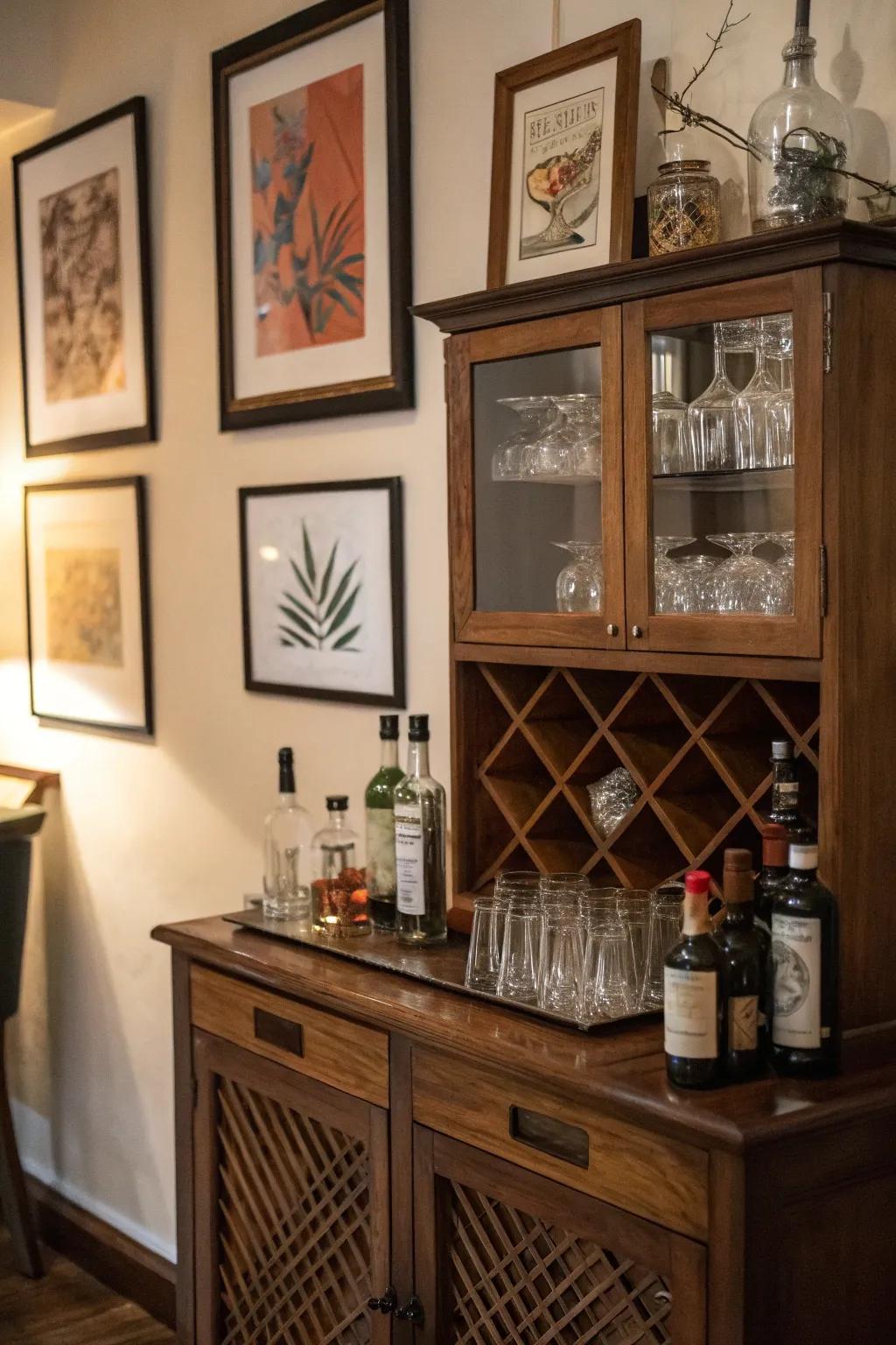 Art as a backdrop introduces visual fascination.