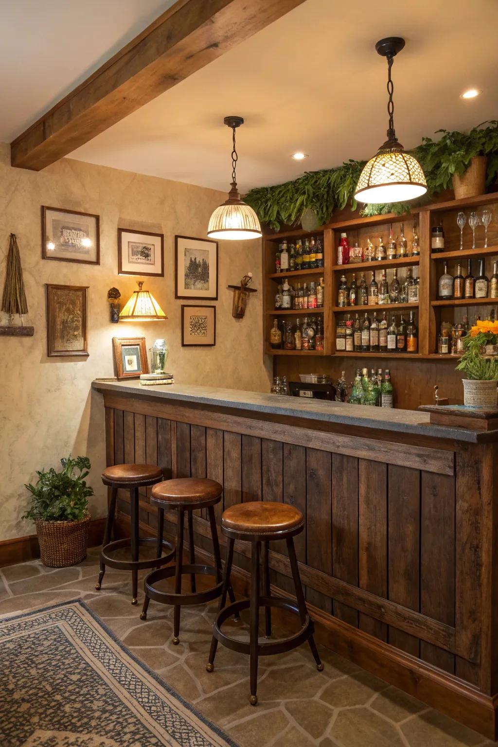 Artistic hammered finish adds texture to this bar.
