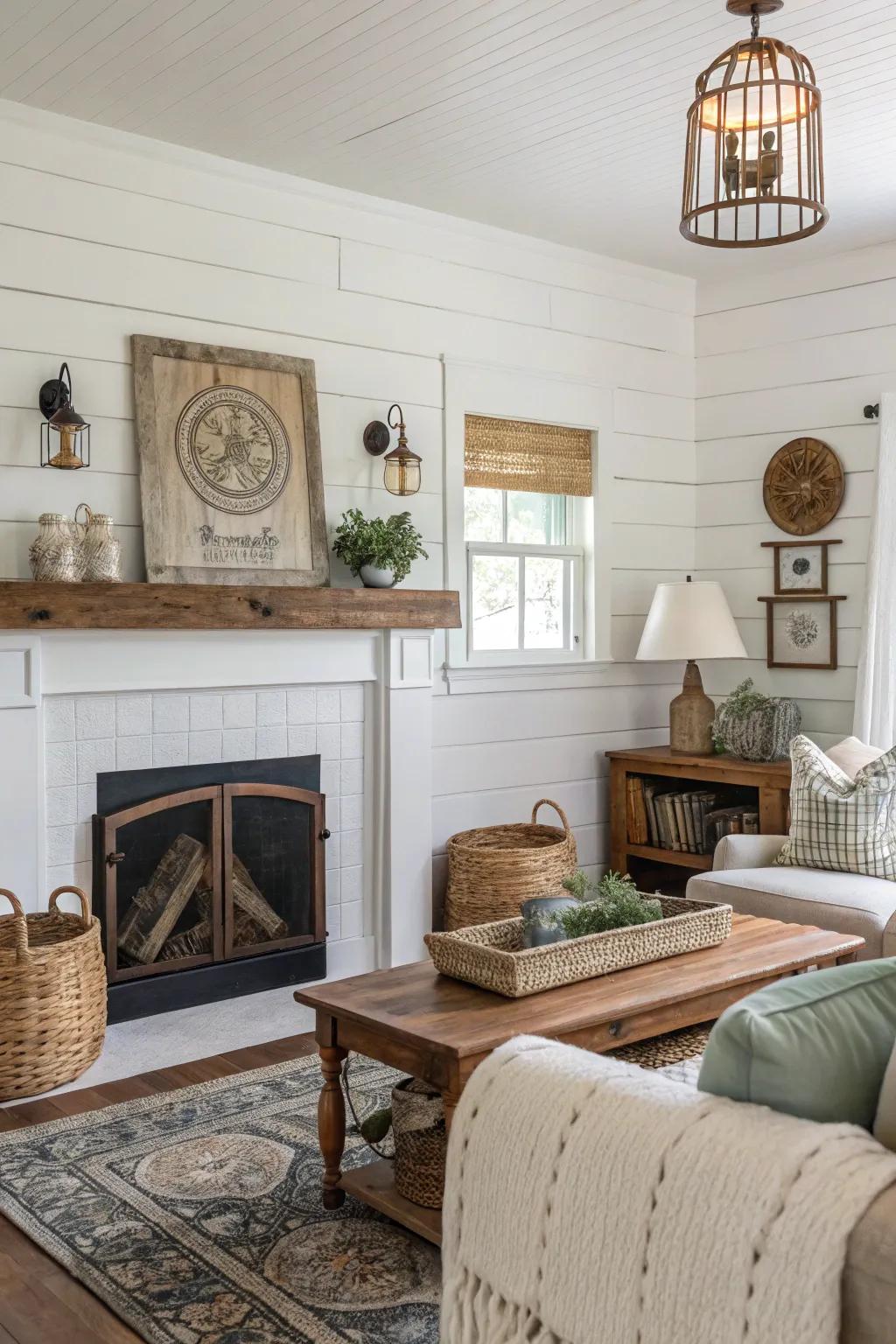Shiplap walls add texture and farmhouse appeal