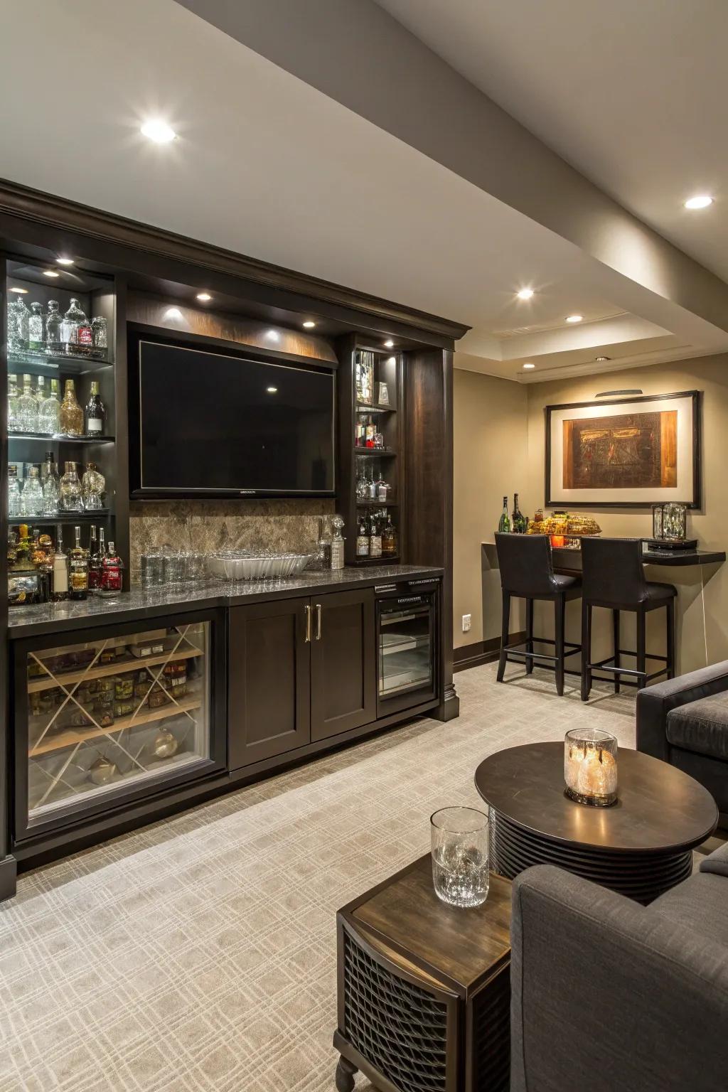 A mini bar enhances the entertainment experience.