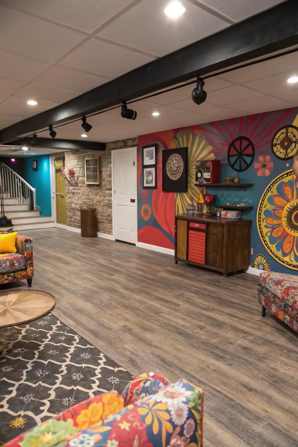 Mixed material vinyl flooring contributes a varied component.