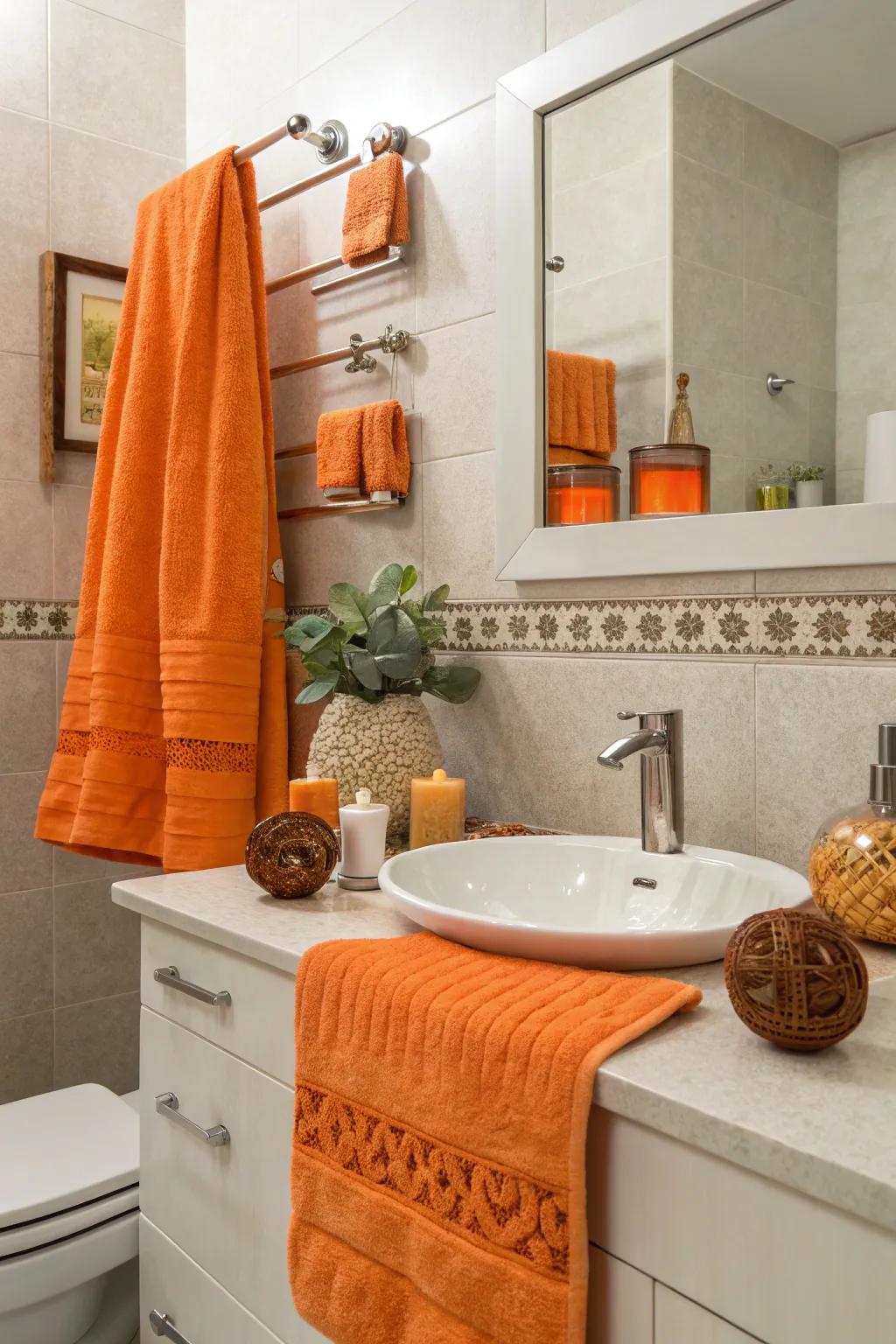 A bathroom enlivened with unforeseen bursts of color, lending vibrancy and charm.