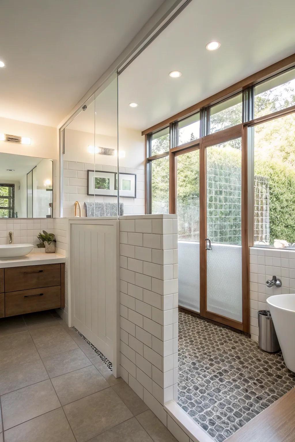 Half wall dividers sustain openness while providing separation.